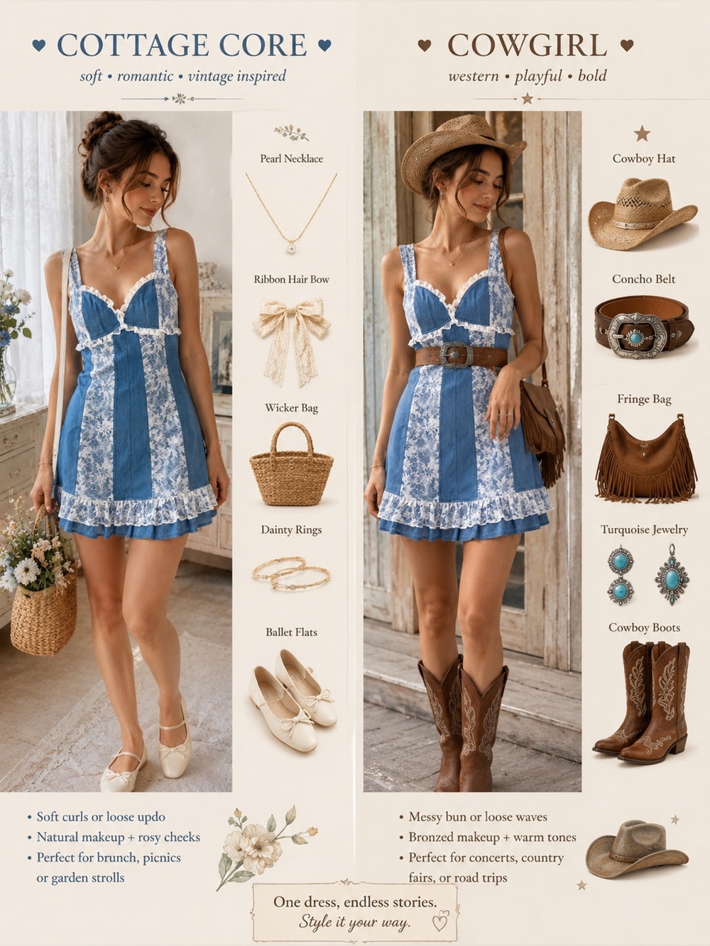 Coquette Denim Lace Mini Dress Blue Cottagecore Ruffle Trim Size M